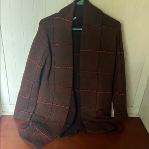 Time and Tru Brown Cardigan with Red Accents